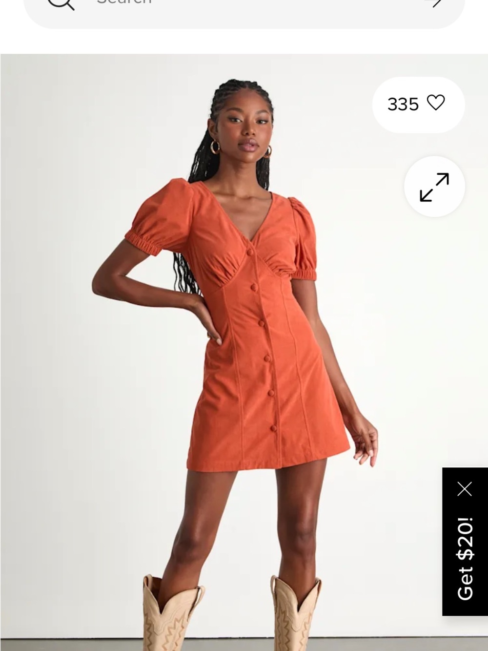 Lulu’s Adored Cutie Orange Corduroy Button-Front Mini Dress